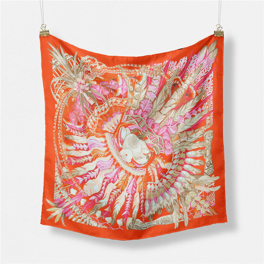 Geometric Color Feather Ladies Twill Decorative Small Square Scarf