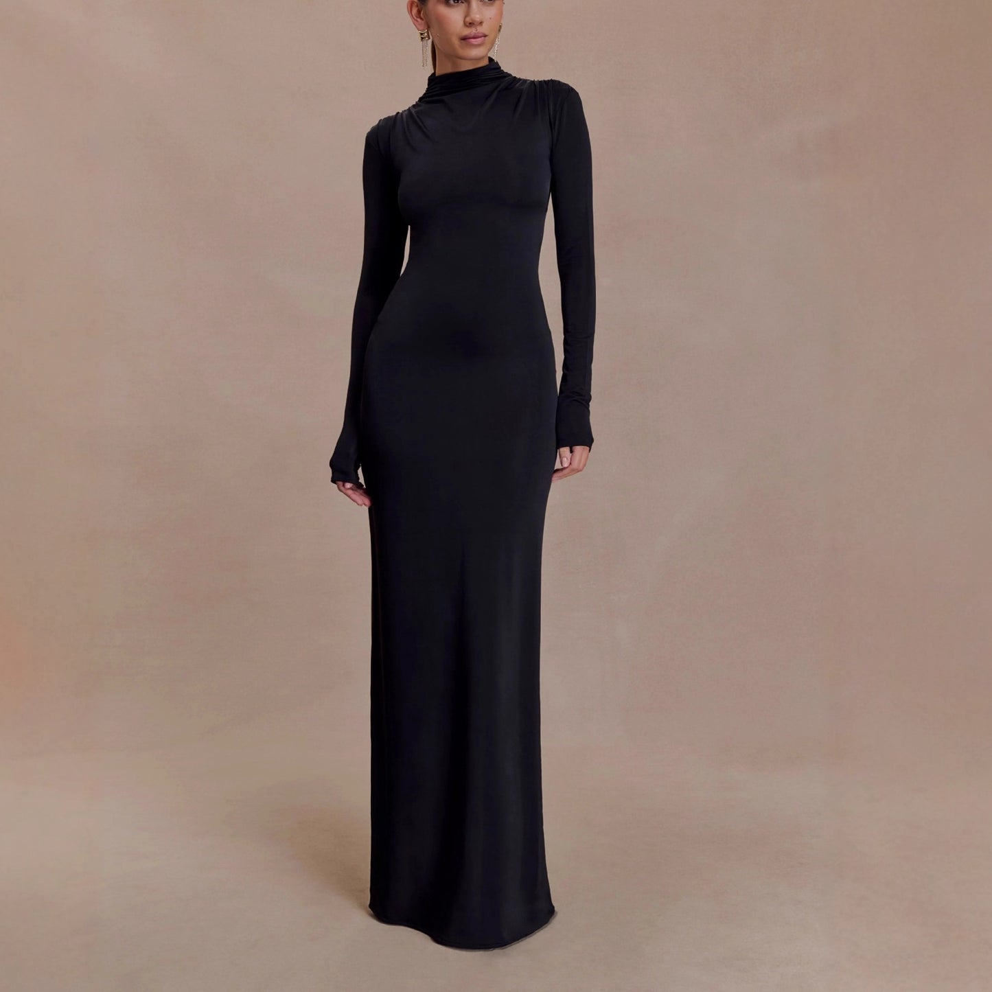 Womens Open Back Long Sleeve Knit Dress