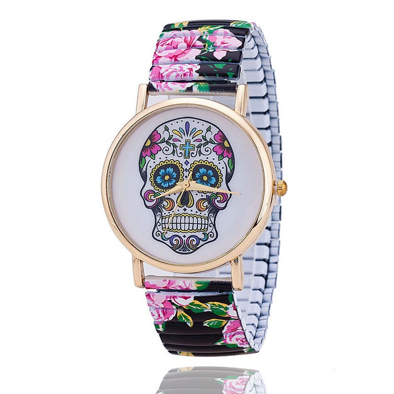 Colorful skull print watch