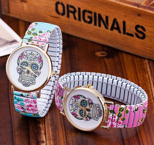 Colorful skull print watch