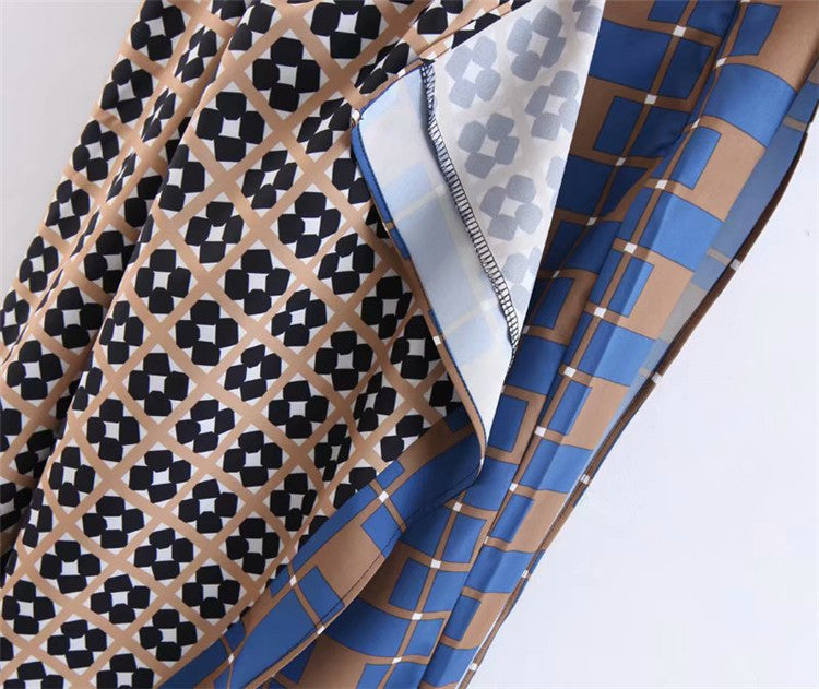 Patchwork wrap printed casual pants