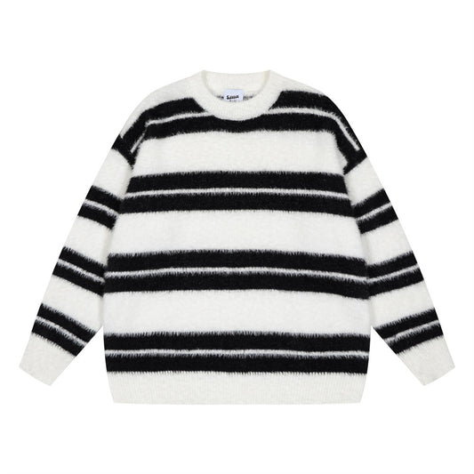 Striped Loose Round Neck Sweater Men
