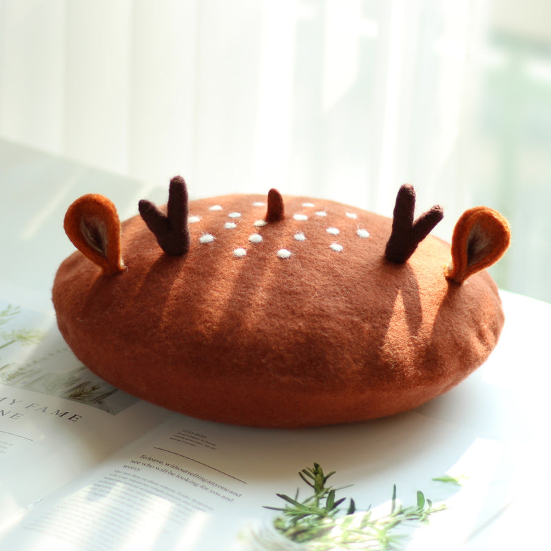 Sika Deer Biscuits Hat Cute Antler Ears Beret