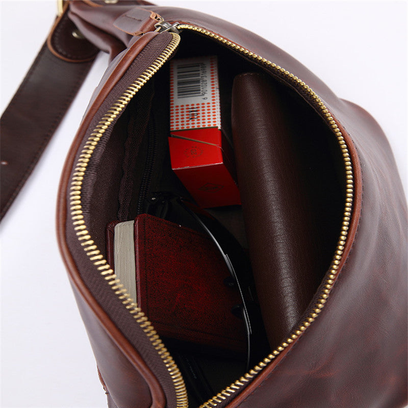 Retro Men's Waist Bag Crazy Horse PU Leather Crossbody Bag