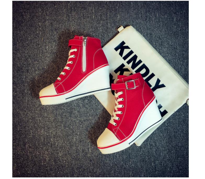 Women's New Side Zipper Wedges Canvas Shoes