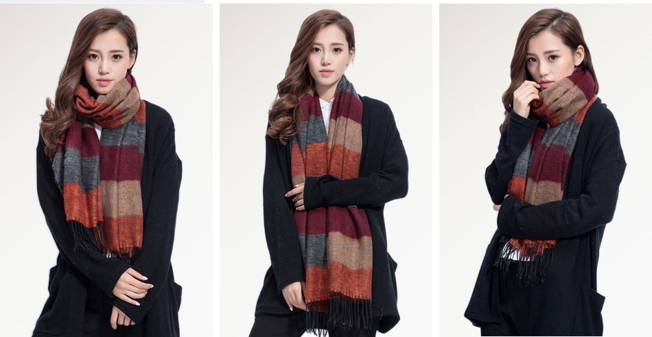 Cashmere striped checked shawl