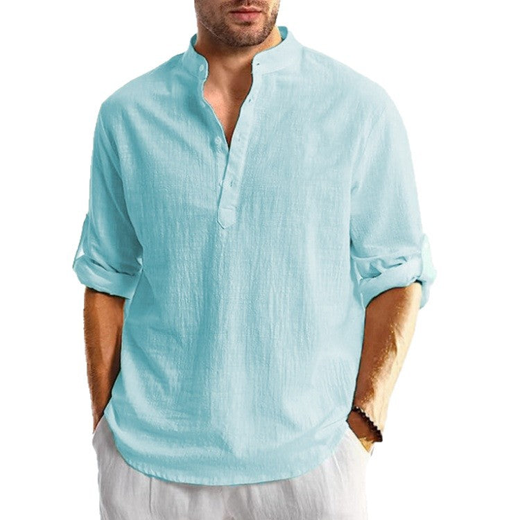 Fashionable Casual Solid-color Printed Long-sleeve Stand-collar Shirt