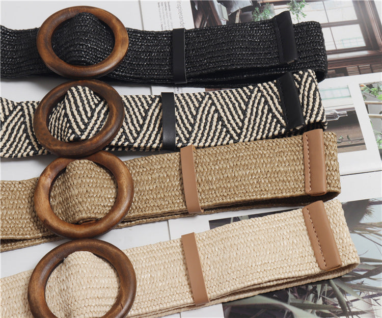 Woven round buckle belt with bohemian wax rope