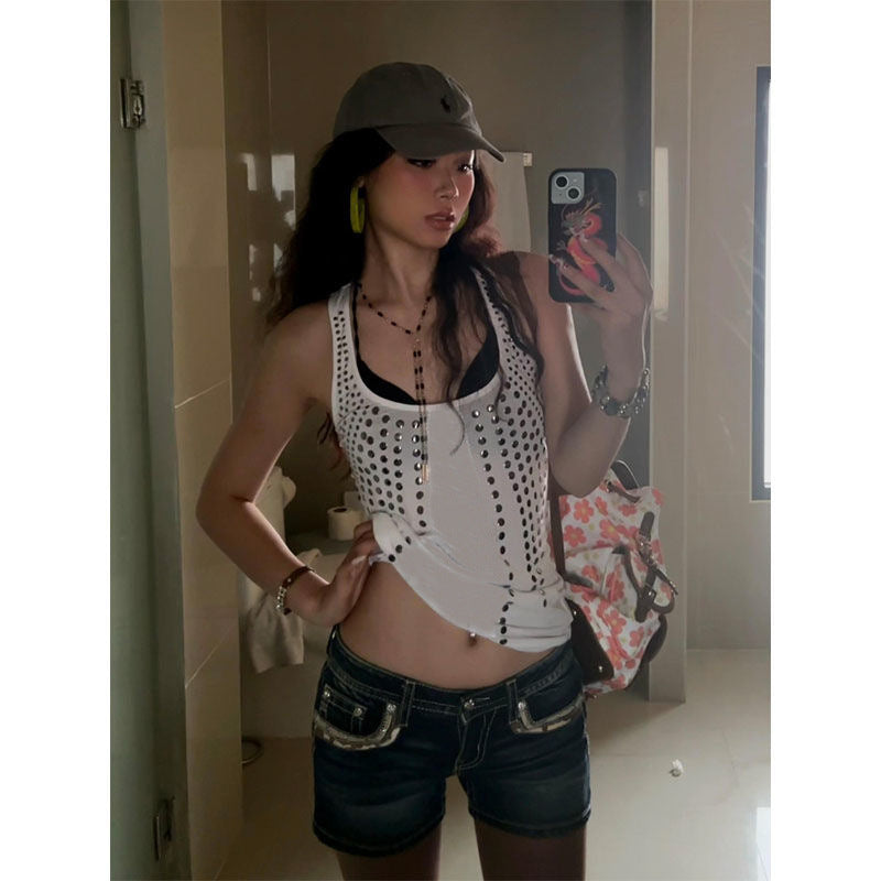 American Hot Girl Backless Slim Fit All-match Round Neck Vest