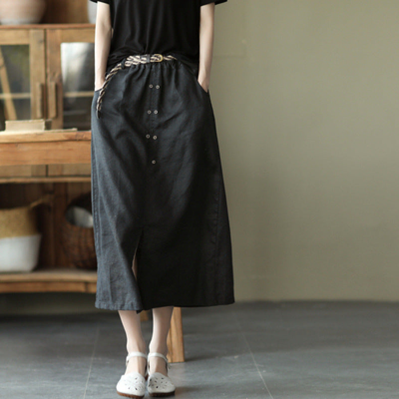 Retro Elastic Waistband Slimming A- Line Skirt