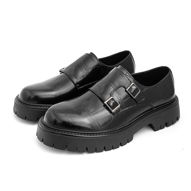 Men's Thick Bottom Horsebit Buckle Slip On Loafers Big Head Leather Shoes