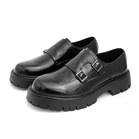 Men's Thick Bottom Horsebit Buckle Slip On Loafers Big Head Leather Shoes
