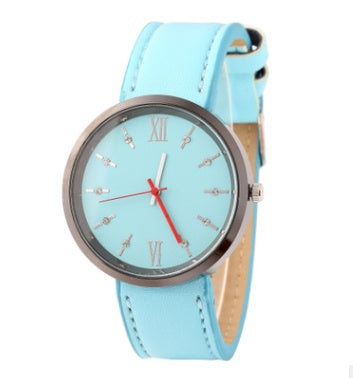 Belt watch men's business watch European version diamond-studded simple scale men's watch