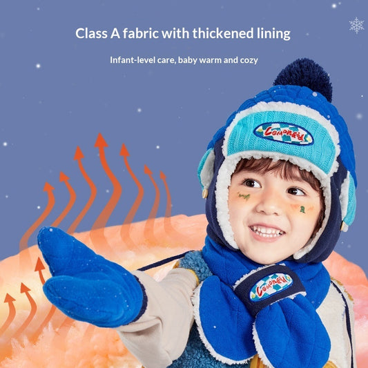 Fleece-lined Childrens Lei Feng Cap With Earflaps