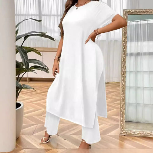 Plus Size Set Slit Top Wide Leg Pants