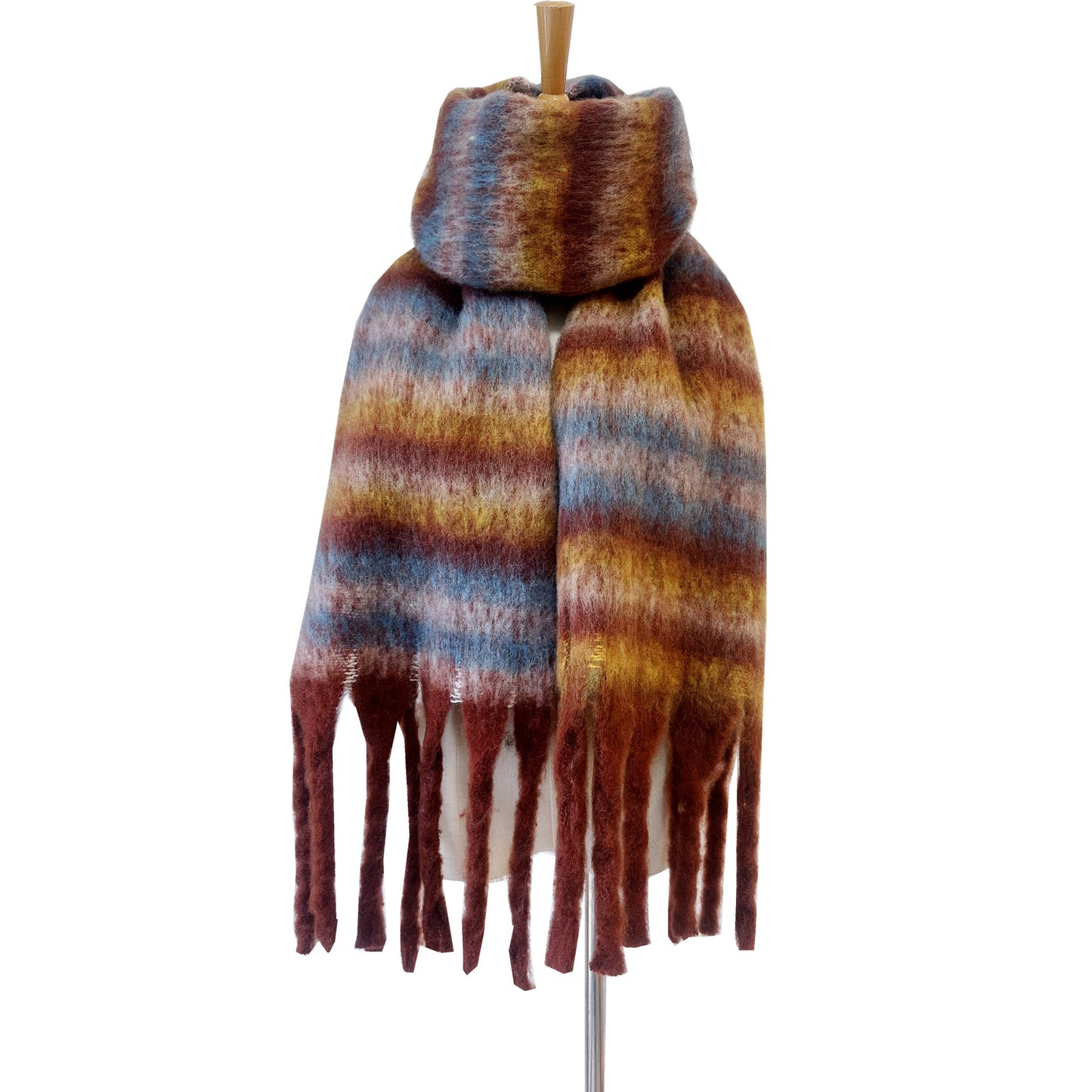 European And American Winter Thickened Circle Yarn Thick Braid Tassel Striped Scarf Shawl