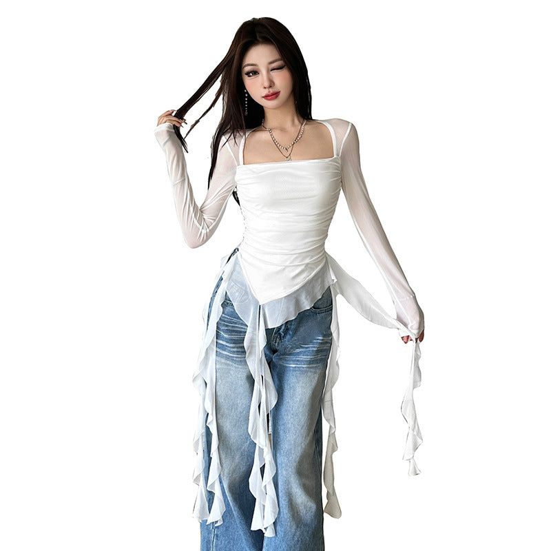 Womens Fashionable Sexy Sheer Slim-Fit T-Shirt