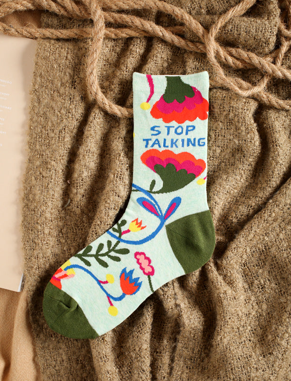 Female vine flower cotton long socks