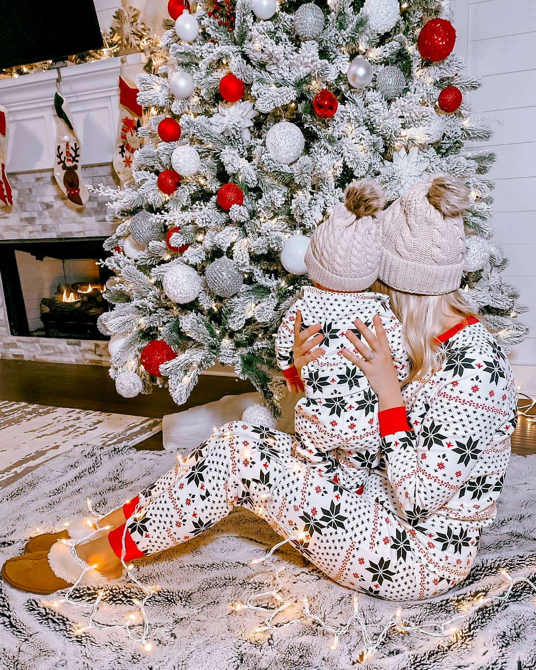 Christmas Print Parent-child Home Service Suit
