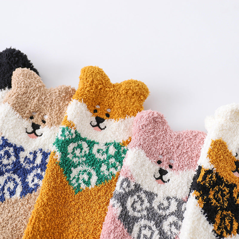 Coral fleece cute puppy cartoon socks
