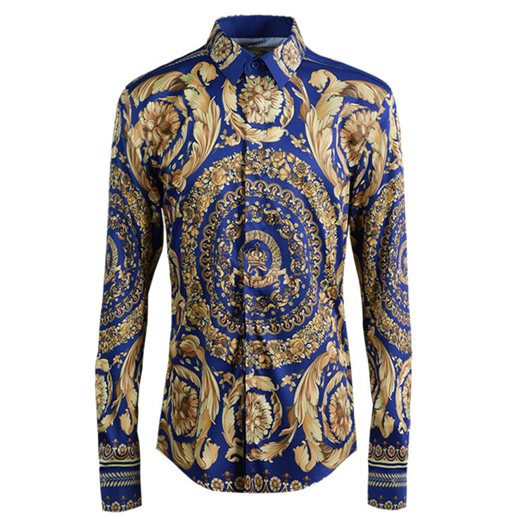 Ny Royal Fuld Version Af Symmetrisk Palads Krone Blomst Strygefri Reparation Mode Herreskjorte