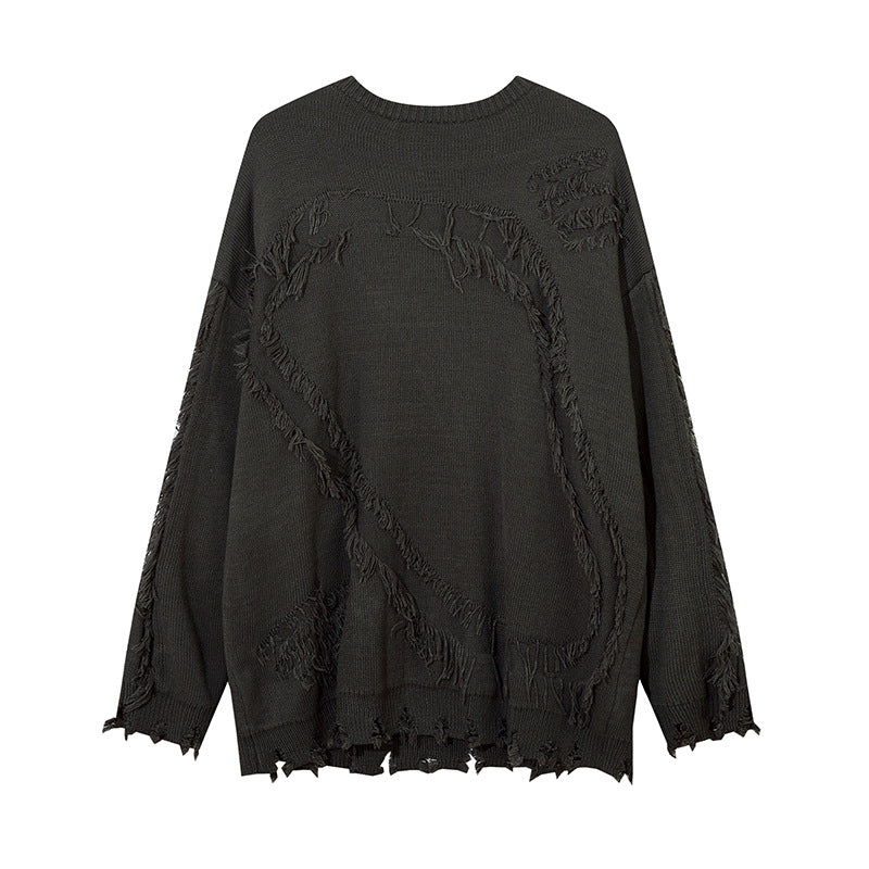 Heavy Industry Ripped Cat Beard Sweater Round Neck Sweater