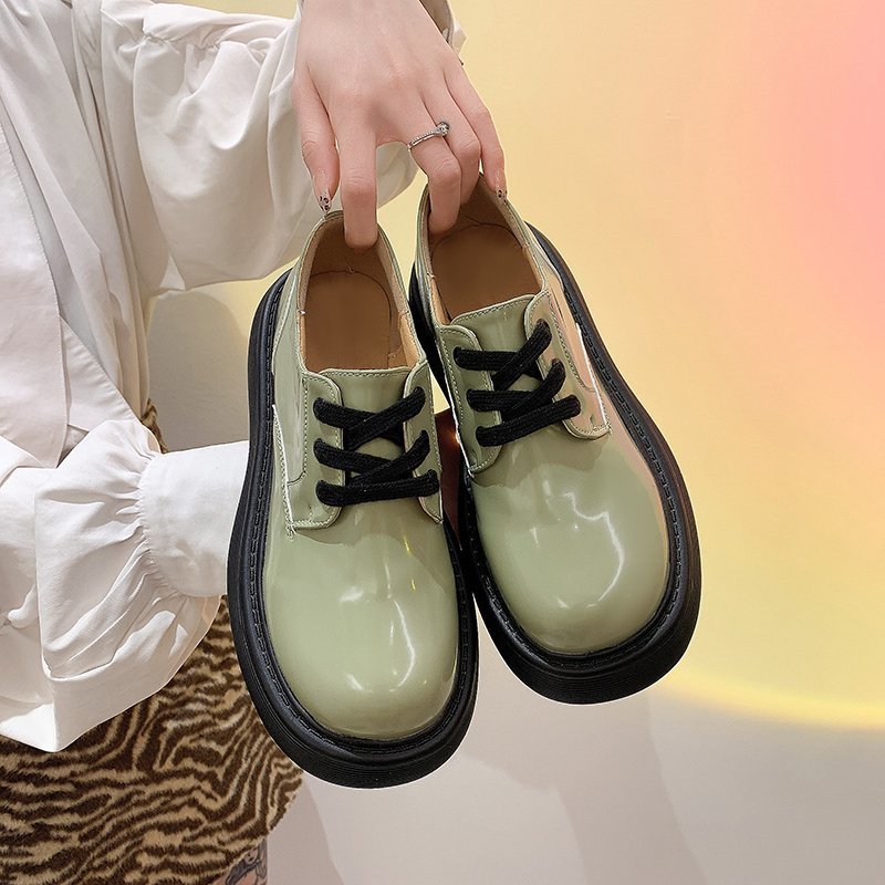 British Style Small Leather Shoes Women's Spring New Patent Leather Lace-up Platform Shallow Mouth Single Shoes Loafers
