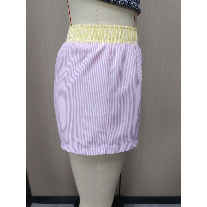 Women's Mixed Color Stripe High Waist Casual Wide Leg Pants