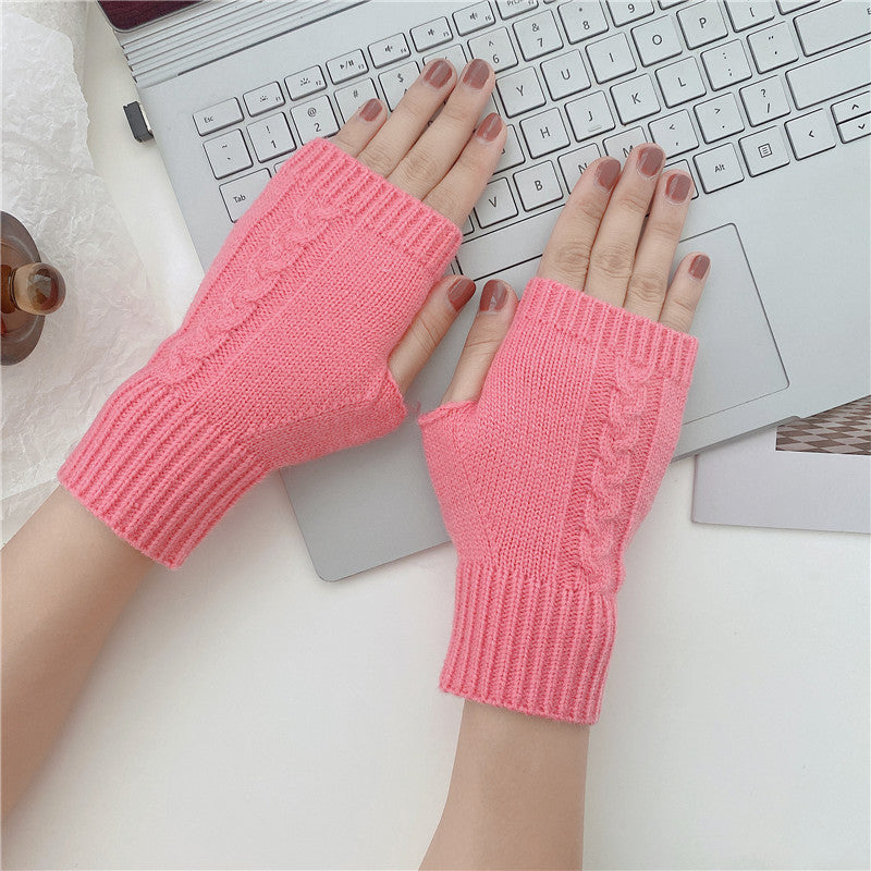 Half Finger Leaky Wool Knitted Gloves Short