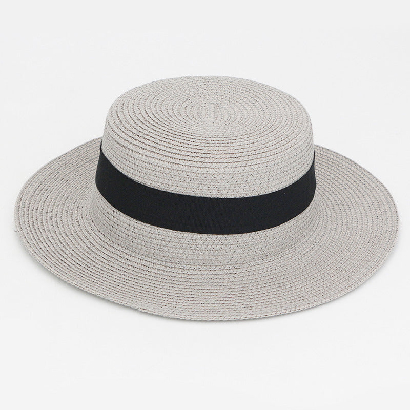 Square Buckle Dome Panama Lafite Flat Straw Hat 21 Color