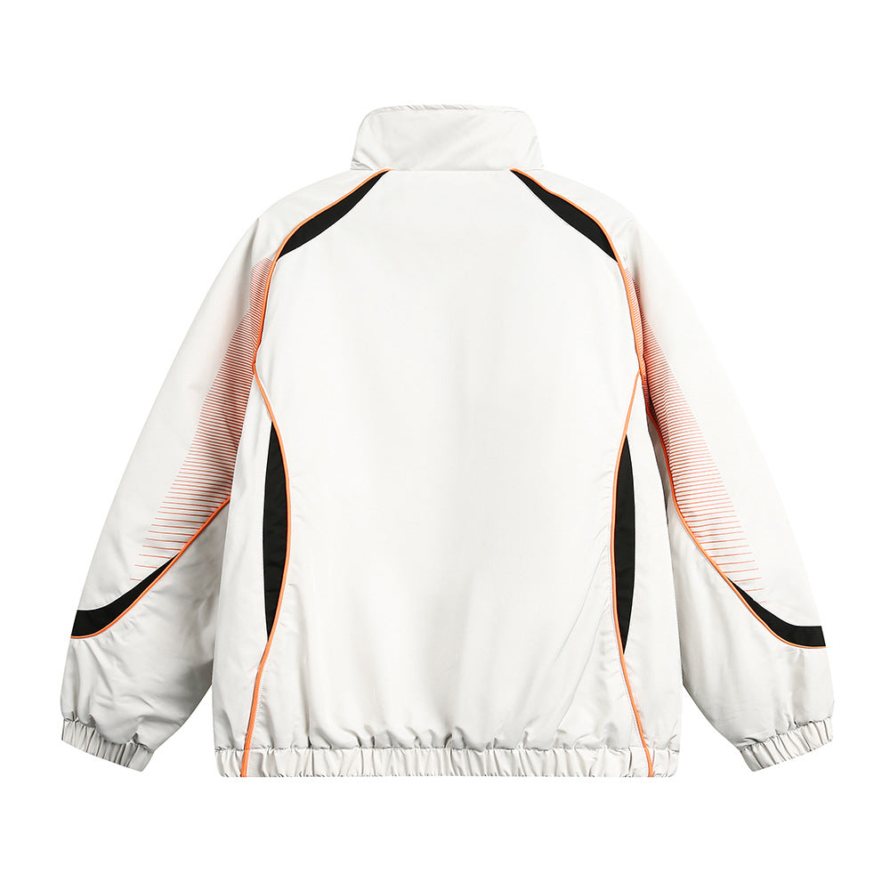 Splicing Gradient Letter Cotton Padded Loose Stand Collar Jacket