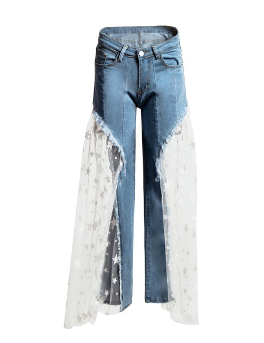 Women Destroyed Split Joint Lace Tulle F