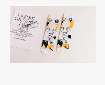 Spring and autumn new cartoon straight socks female adult animal cute female socks cat cotton socks in stockings