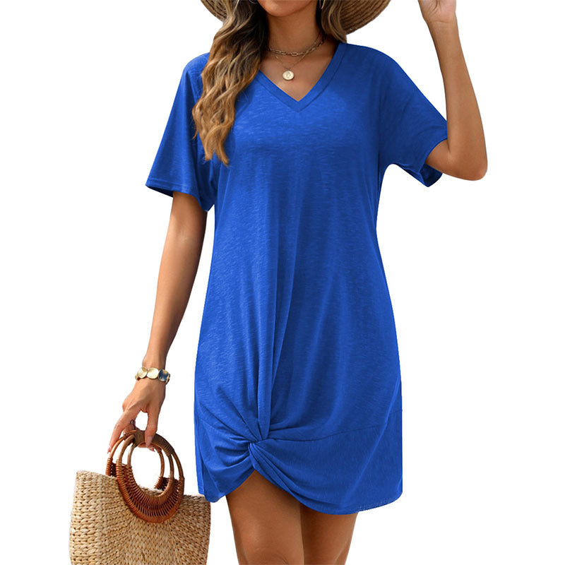 Women's Side-tie Knot Short-sleeve Mini Dress