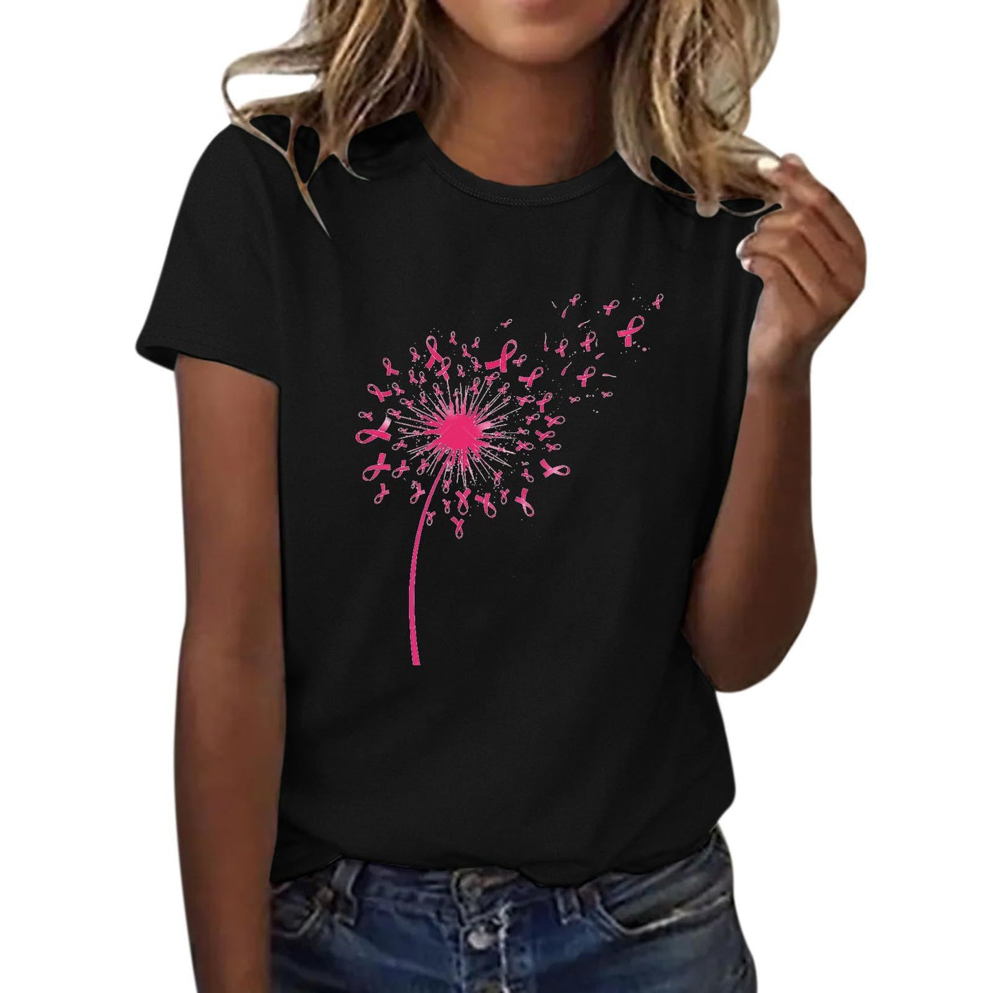 Women's Ribbon Printing Short Sleeve T-shirt Top