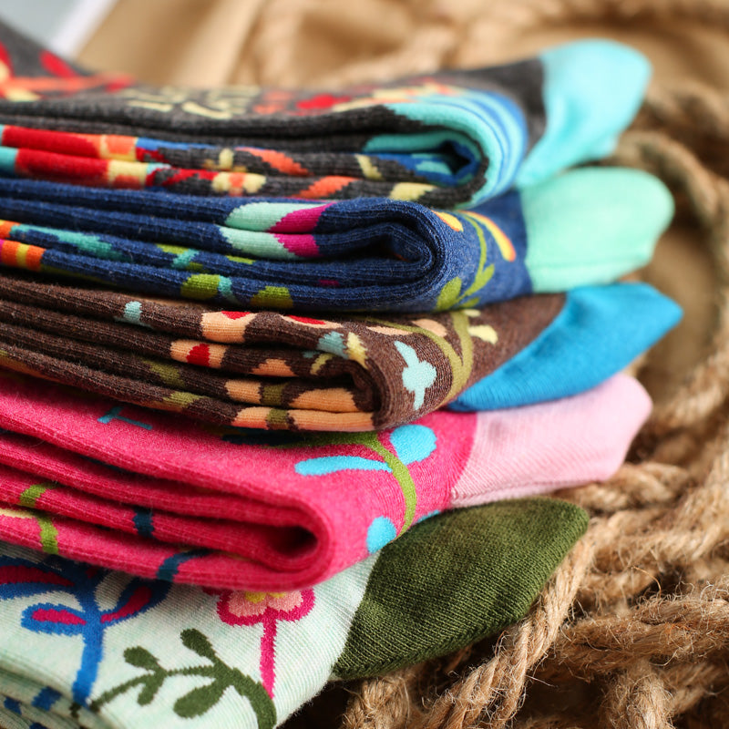 Female vine flower cotton long socks
