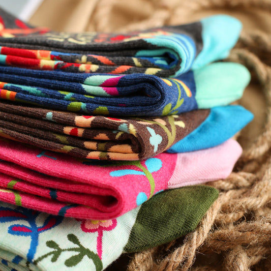 Female vine flower cotton long socks