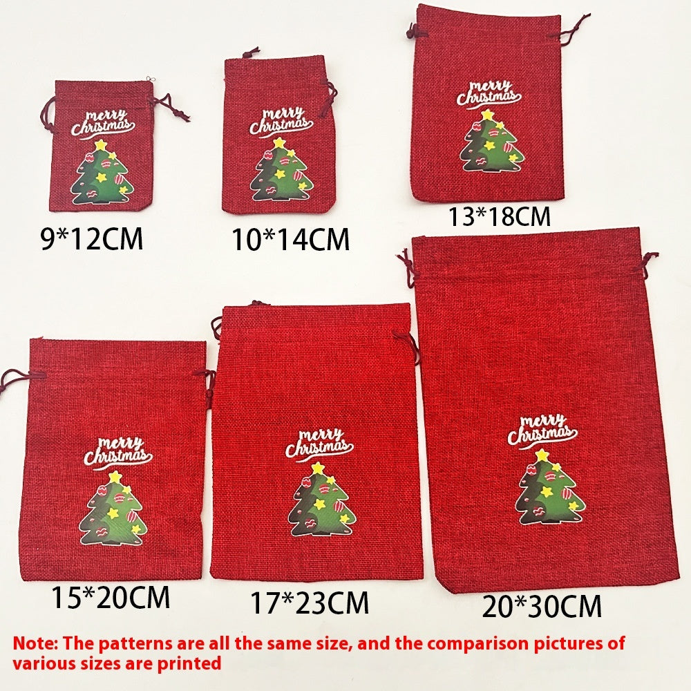 Christmas Linen Drawstring Bag