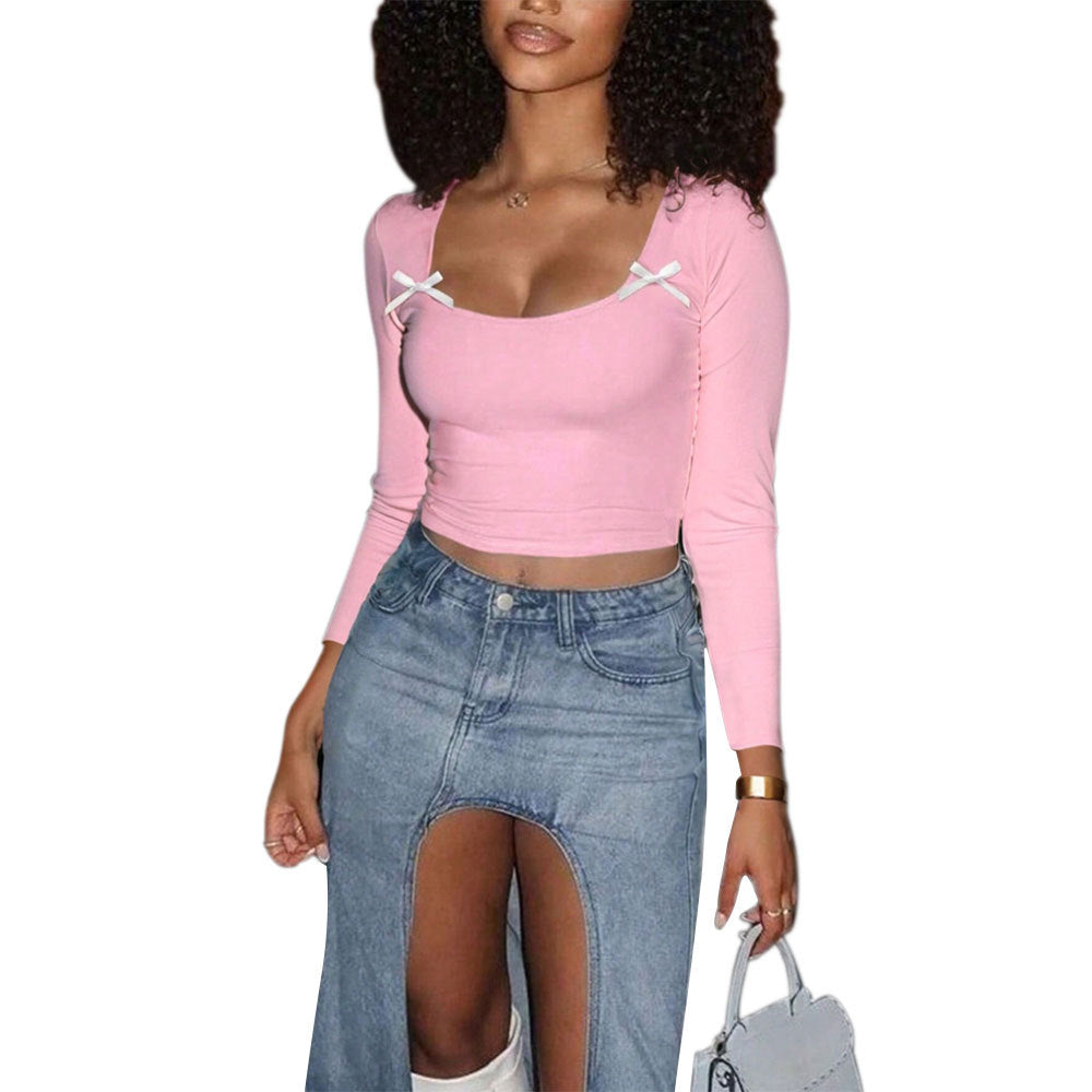 Sexy Sweet Spicy T-shirt Hot Girl Pure Desire Slim Fit Short Long Sleeve Top
