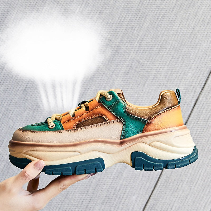 Suction Film Sole Dad New Leather Women's Retro Ethnic Fashion Shoes