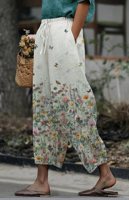Casual Printed Exquisite Linen Drawstring Trousers