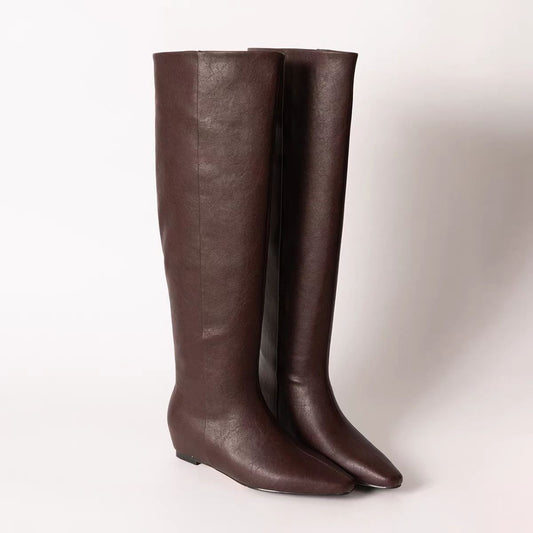 Retro Style Square Toe Flat Bottom Tall Knight Boots