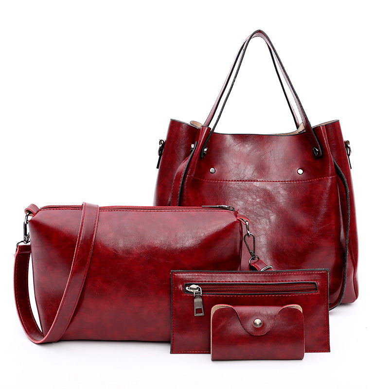 Four Piece Trendy PU Mother-and-child Bag Solid Color One-shoulder Diagonal Bag