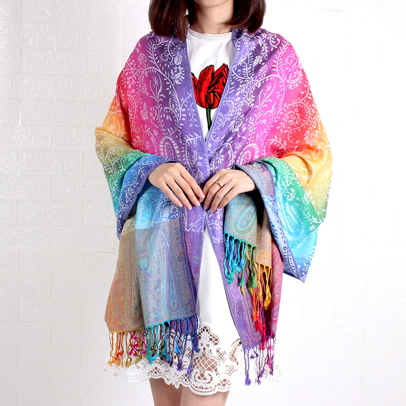Tassel Jacquard Cotton Linen Large Scarf Air Conditioning Shawl