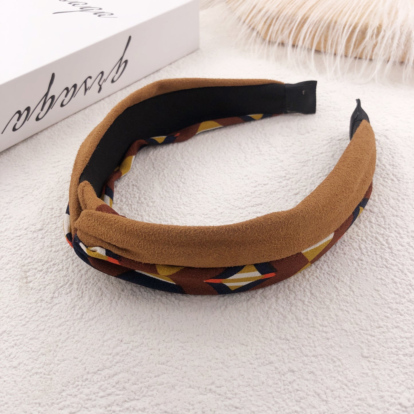 Suede flower hit color headband