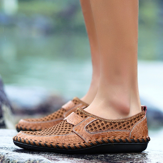 Mesh men's hollow leather shoes