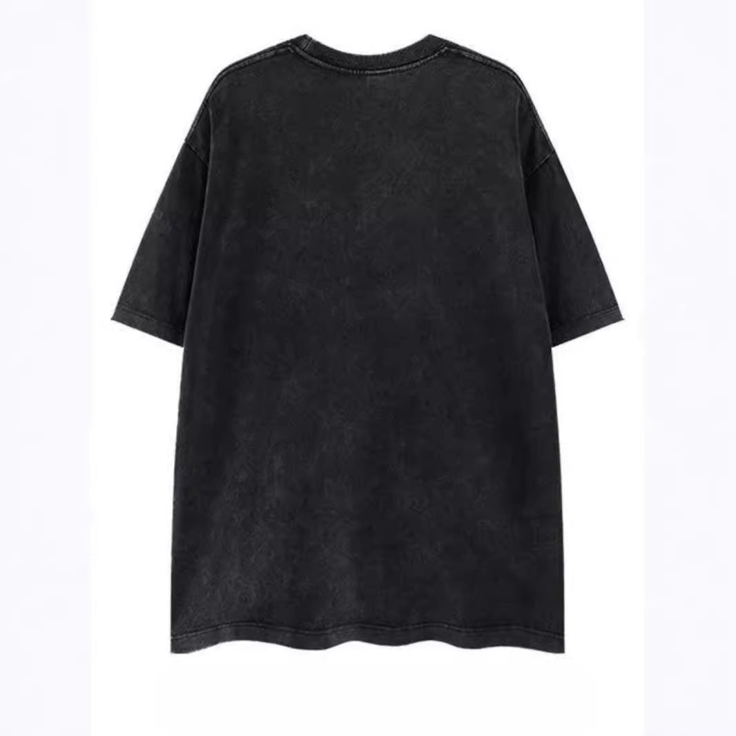 American Washed Distressed Spoof Finger Print Short Sleeve