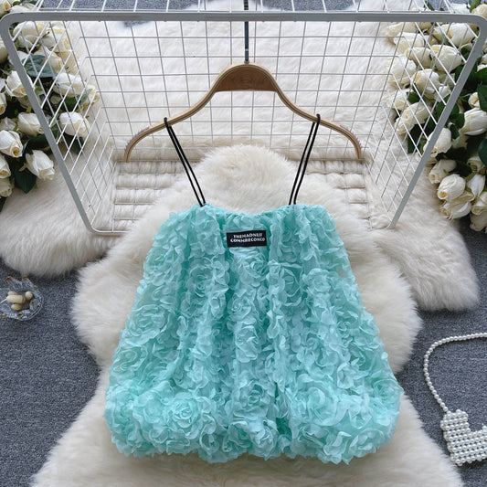 Three-dimensional Jacquard Flower Short Camisole