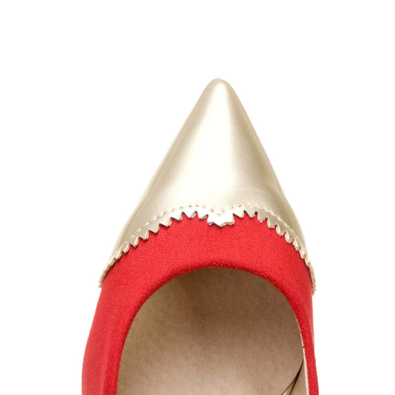 Low stiletto suede patent leather shoes