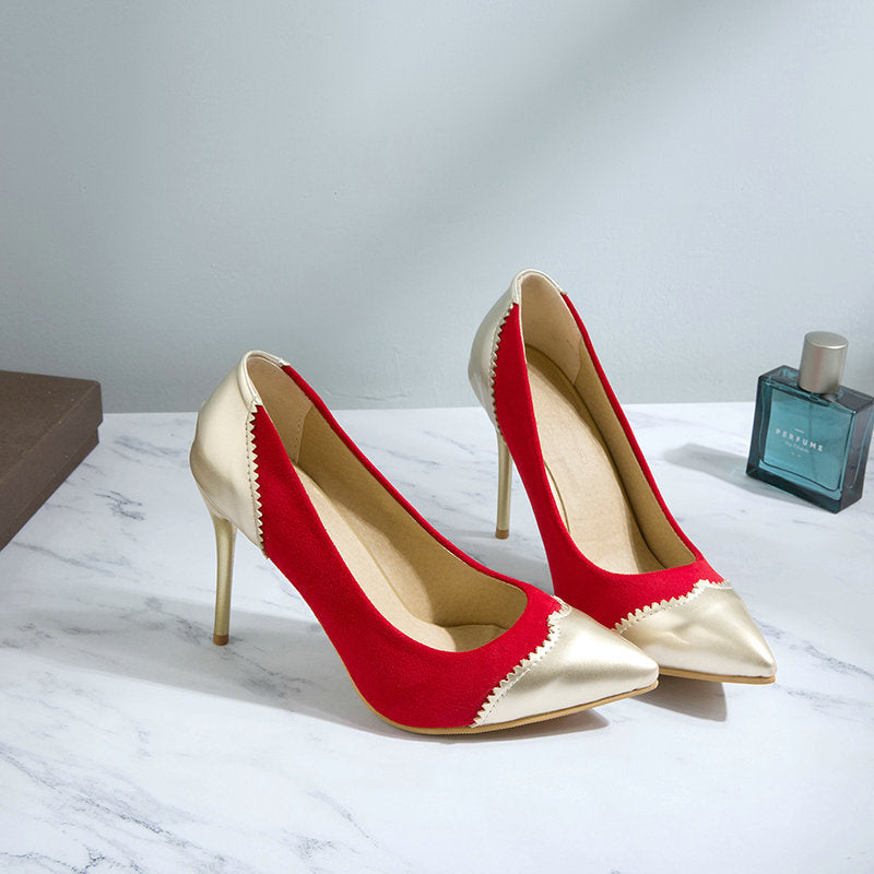 Low stiletto suede patent leather shoes